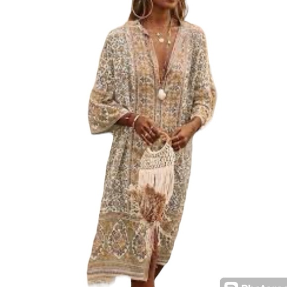 MISSLOOK Dresses & Skirts - MISSLOOK Floral Maxi Dress Size Large L Tan Brown